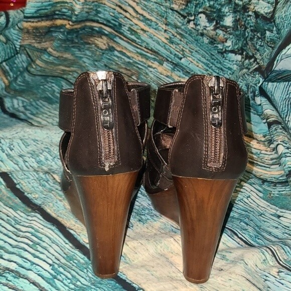 Loft Women's Size 7.5 Brown Terrain Kourtney Wooden 3.5" Wedge Gladiator Sandals - Picture 9 of 12